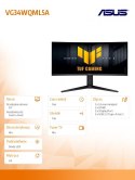 Monitor Asus VG34WQML5A 34 cali WQHD 250 Hz zakrzywiony gamingowy FreeSync