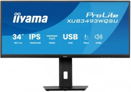 IIYAMA Monitor ProLite 34 cale XUB3493WQSU-B6 IPS,UWQHD,DP,2xHDMI,HAS,21:9,400cd, 120Hz,1000:1,1ms, USB HUBx4, 2x5W,