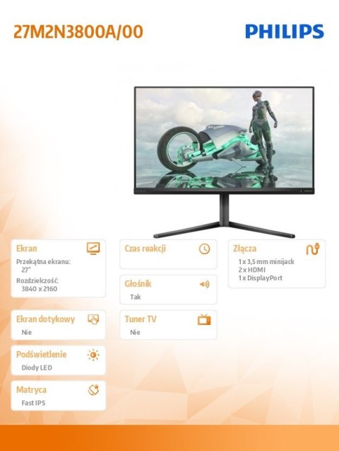 Monitor gamingowy Philips 27M2N3800A IPS 4K 160Hz 320Hz FHD Pivot głośniki