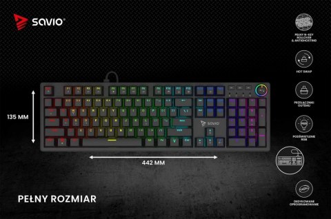 Klawiatura mechaniczna Savio STYX Blue RGB gamingowa pełnowymiarowa