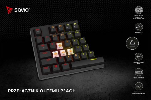 Klawiatura mechaniczna Savio STYX Peach Silent RGB gamingowa