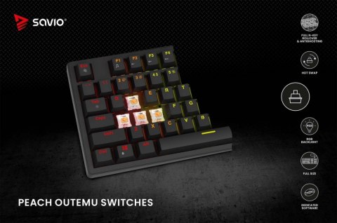 Klawiatura mechaniczna Savio STYX Peach Silent RGB gamingowa