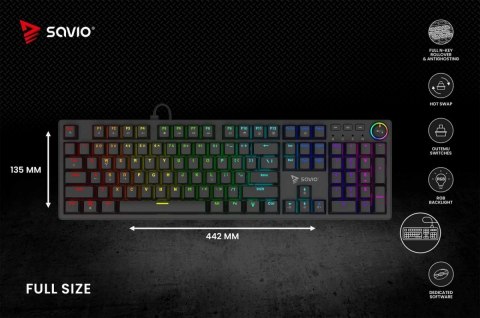 Klawiatura mechaniczna Savio STYX Red gamingowa RGB hot swap