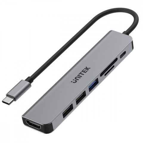 Hub Unitek uHUB S7+ 7w1 USB-C HDMI 4K aluminiowy z PD 100W