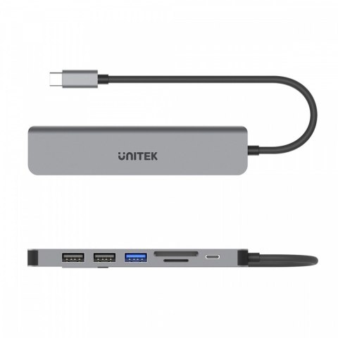 Hub Unitek uHUB S7+ 7w1 USB-C HDMI 4K aluminiowy z PD 100W