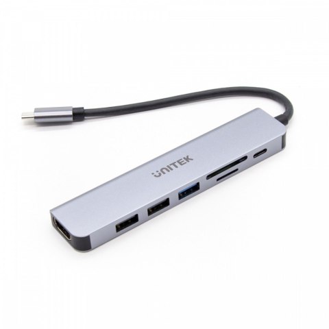 Hub Unitek uHUB S7+ 7w1 USB-C HDMI 4K aluminiowy z PD 100W