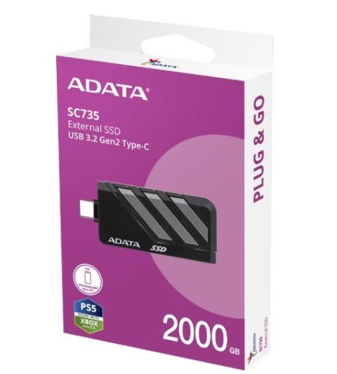 Adata SC735 dysk SSD zewnętrzny 2TB USB C 3.2 Gen 2 wytrzymały lekki szary