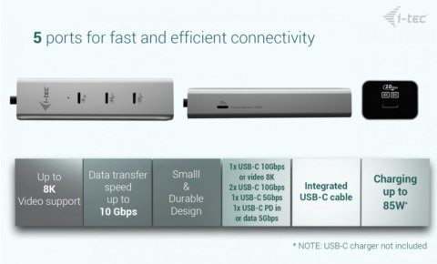 I-tec HUB USB-C 5 portów z 8K video i Power Delivery 85W