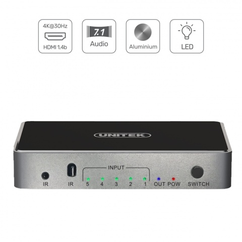 Przełącznik HDMI Unitek 5w1 4K kompatybilny HDCP dźwięk 7.1