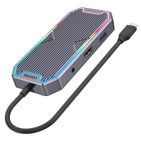 Unitek Hub USB-C 4K HDMI RJ45 100W 10Gbps gamingowy