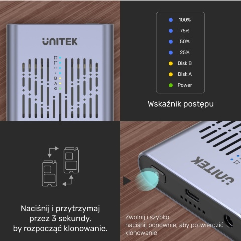 Unitek Stacja klonująca 2x M.2 NVMe 20 Gbps wydajna