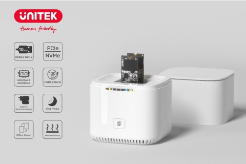 Unitek Stacja klonująca 2x M.2 PCIe NVMe 10 Gbps szybka bez PC 18TB