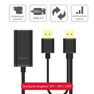 Unitek Y-277 aktywny przedłużacz USB 2.0 5m wzmacniacz sygnału