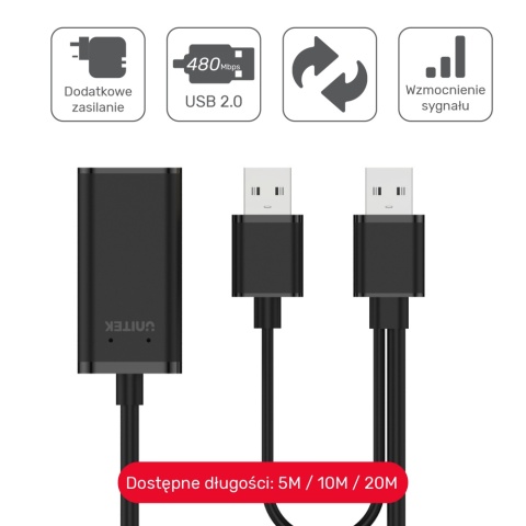 Unitek Y-279 aktywny przedłużacz USB 2.0 20m wydajny