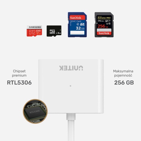 Unitek Y-9321 czytnik kart SD microSD USB 3.0 szybki kompaktowy