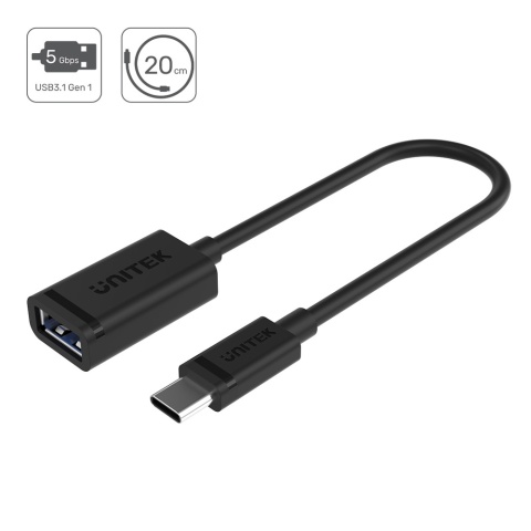 Unitek Y-C476BK Adapter USB Typ-C do USB AF 15 cm kompaktowy