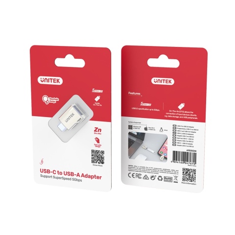 Unitek adapter USB-A na USB-C USB 3.1 Gen1 kompaktowy OTG 5 Gbps