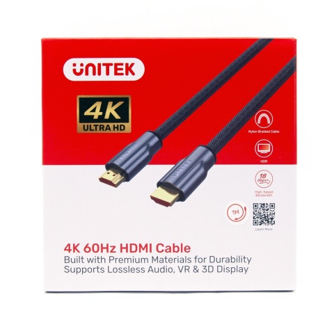 Unitek przewód LUX HDMI 2.0 1M oplot nylonowy 4K UltraHD 24k złocone styki