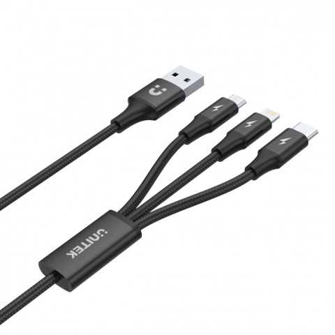Unitek przewód ładujący C14049BK 3w1 USB C Lightning Micro USB szybki 12W