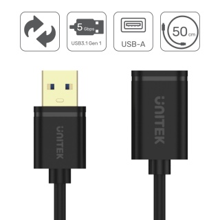 Unitek przewód przedłużacz USB 3.0 AM AF 50 cm czarny wydajny