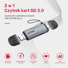 Czytnik kart Unitek R1010A SD microSD USB C USB A 5Gbps szybki kompaktowy