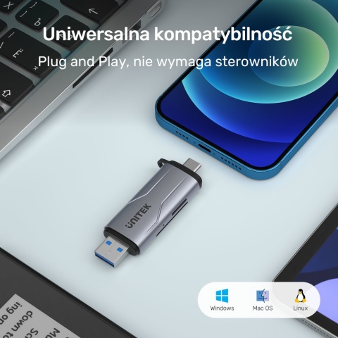 Czytnik kart Unitek R1010A SD microSD USB C USB A 5Gbps szybki kompaktowy