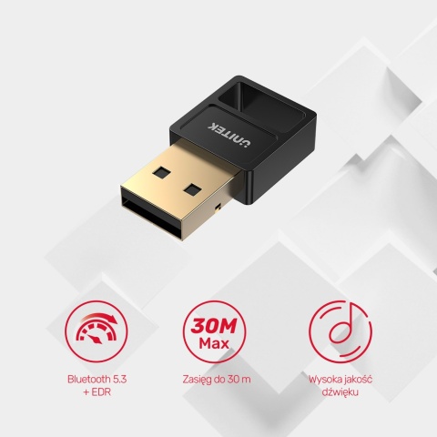 Unitek Adapter Bluetooth B105B 5.3 USB A czarny BLE zasięg 30 m