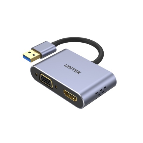 Unitek Adapter USB 3.0 HDMI VGA FullHD aluminiowy podwójny ekran