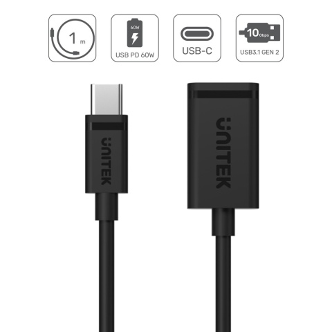 Unitek Adapter USB C C476BK 1M USB A 10Gbps 60W kabel 1m