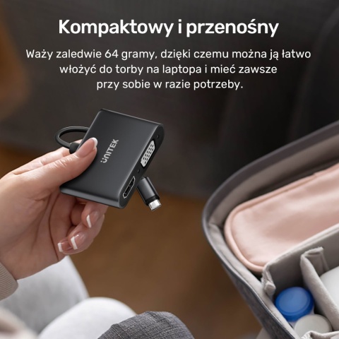 Unitek Adapter USB C V1168A HDMI 4K VGA Full HD lekki kompaktowy