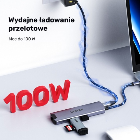 Unitek H1112F Hub USB C 5Gbps HDMI RJ45 PD 100W kompaktowy