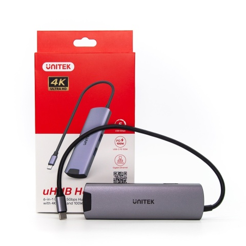 Unitek H1112F Hub USB C 5Gbps HDMI RJ45 PD 100W kompaktowy