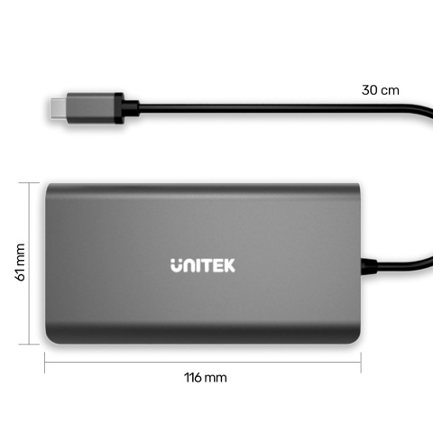 Unitek Hub D1019B USB-C 8w1 100W Power Delivery kompaktowy HDMI Ethernet