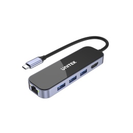 Unitek Hub USB C D1084A 3xUSB A HDMI 4K RJ45 PD100W aluminiowy