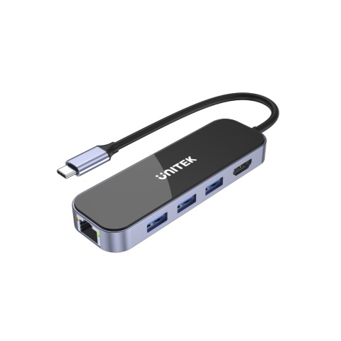 Unitek Hub USB C D1084A 3xUSB A HDMI 4K RJ45 PD100W aluminiowy