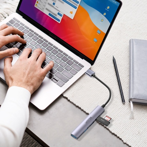 Unitek Hub USB H1208A 4 porty USB A 5 Gbps 3x USB 2.0 aluminiowy kompaktowy