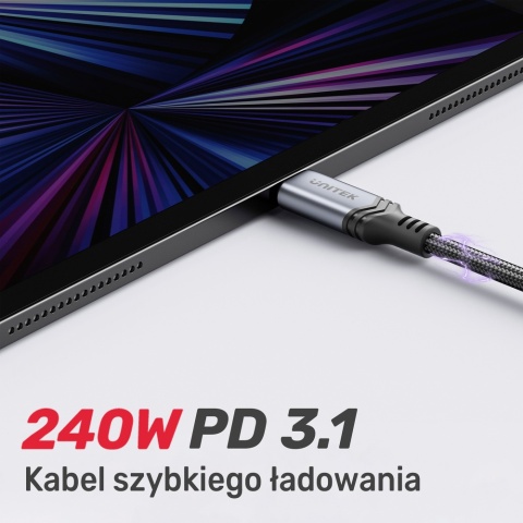 Unitek Kabel USB-C 240W 2m szybkie ładowanie PD