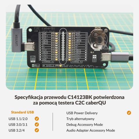 Unitek Kabel USB-C kątowy 90° 0.5m PD 100W nieplączący