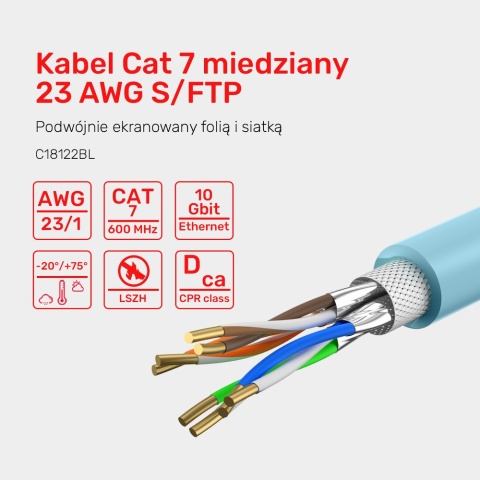 Unitek Kabel skrętka Cat 7 SFTP LSZH 305 m ekranowany 10Gbps
