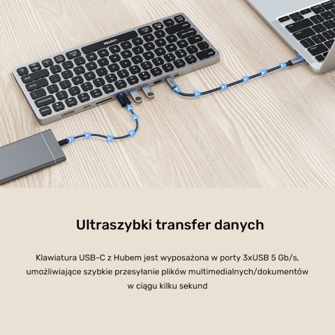 Unitek Klawiatura 9w1 hub USB HDMI 4K PD 100W ergonomiczna