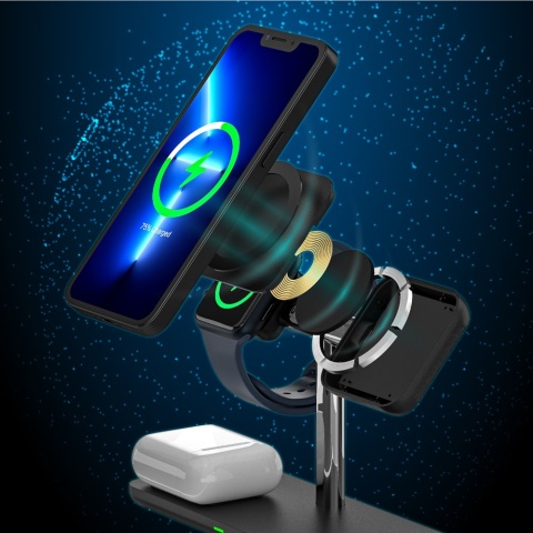 Unitek Ładowarka magnetyczna 3w1 iPhone 15W bezprzewodowa stacja ładująca