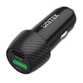 Unitek Ładowarka samochodowa 38W USB C USB A szybka QC3.0 kompaktowa