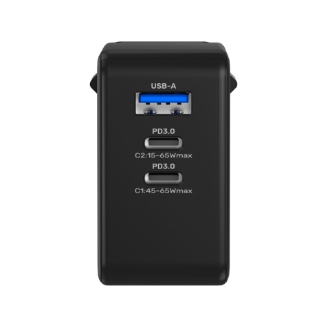 Unitek P1117B Ładowarka GaN 65W USB C 3 porty PD QC 30W kompaktowa podróżna