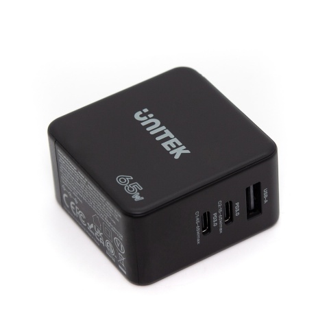 Unitek P1117B Ładowarka GaN 65W USB C 3 porty PD QC 30W kompaktowa podróżna