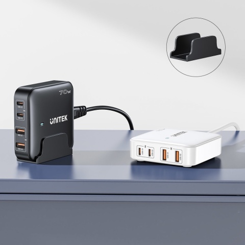 Unitek P1228ABK Ładowarka biurkowa GaN 70W 2xUSB-C 2xUSB-A szybka podróżna