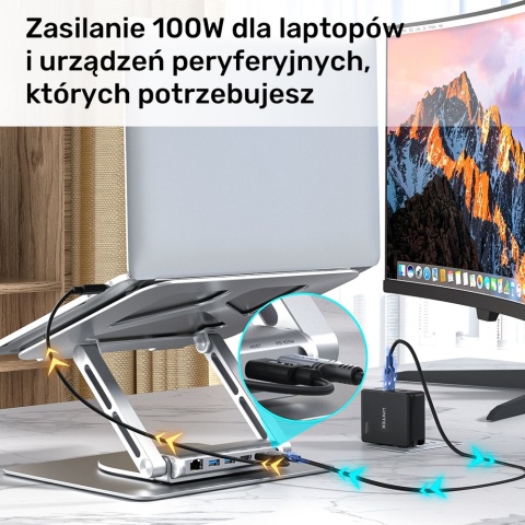 Unitek Podstawka pod laptop USB-C HDMI 4K PD 100W ergonomiczna z hubem
