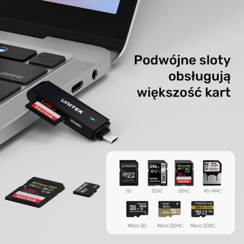 Unitek Y-9328 Czytnik kart SD microSD USB C szybki kompaktowy