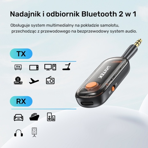 UNITEK B1111A01 Adapter Bluetooth 5.3 2w1 nadajnik odbiornik audio czarny