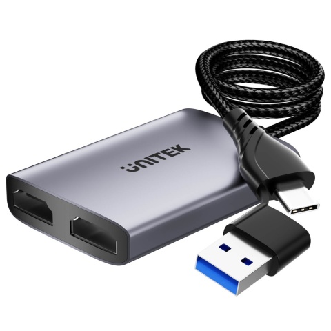 Unitek Adapter USB C A 2x HDMI Full HD MST kompaktowy multimonitor lekki