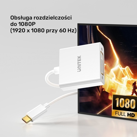 Unitek Adapter V1429A01 USB-C do DVI Full HD 1080p 15cm Biały